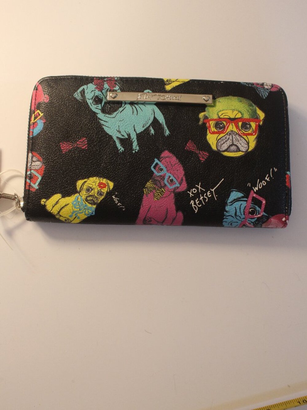 Betsey Johnson Colorful Pug Print Zip Wallet